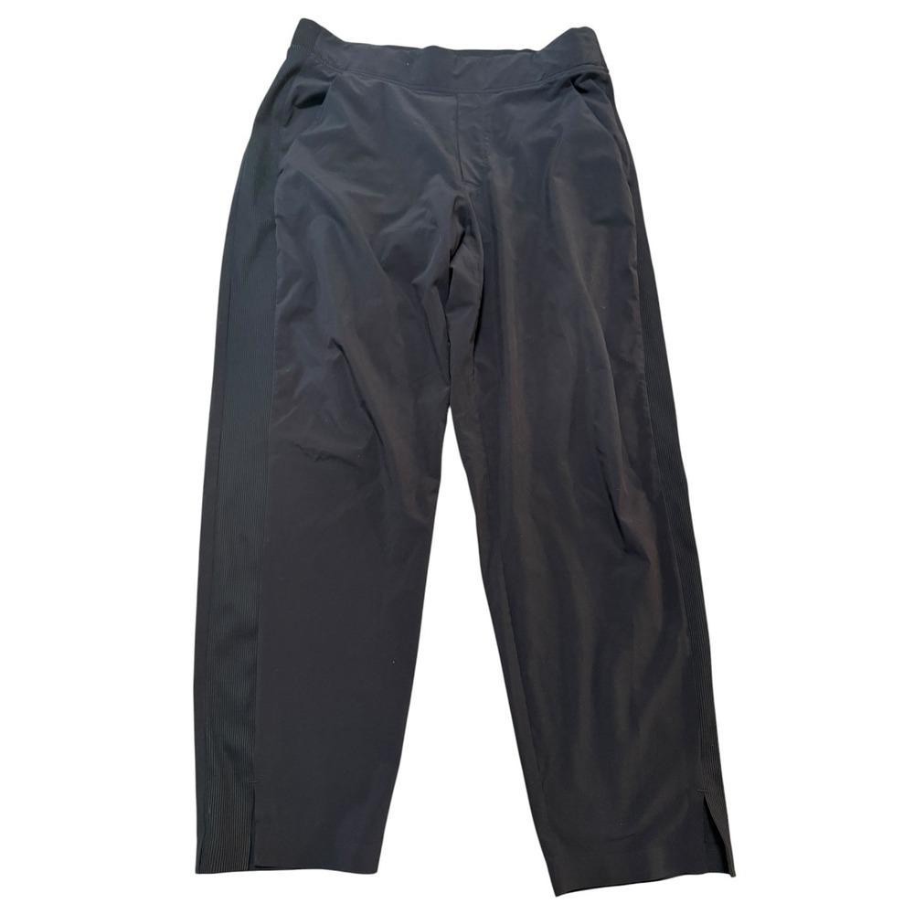 Athleta Black Ribbed Side Panel Straight Leg Pants Women 4P Ankle Activewear